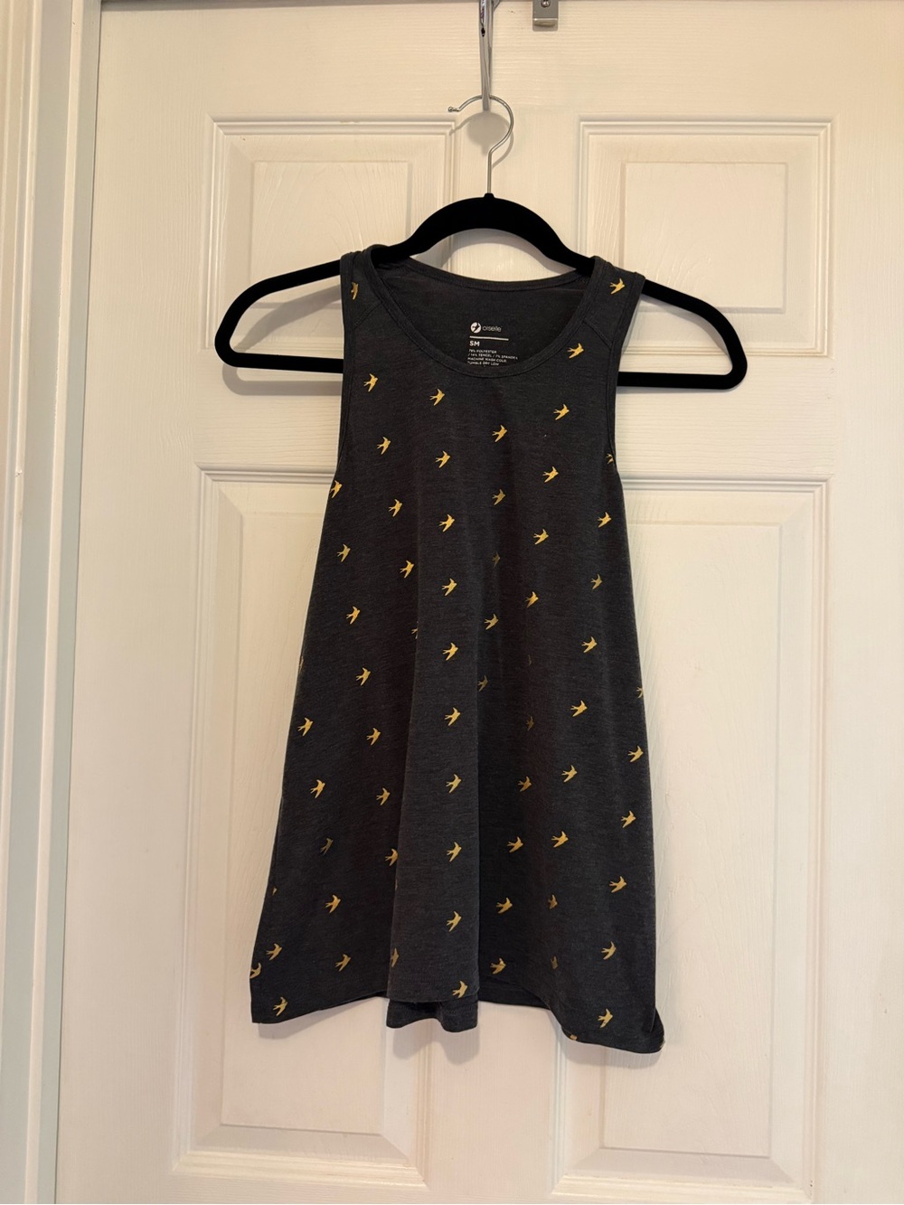 oiselle Dark Gray Tank Top with Yellow Bird Motif